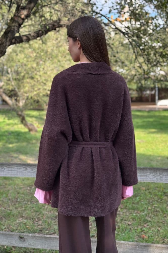 Кардиган короткий с поясом ONE SIZE (коричневый) — 4