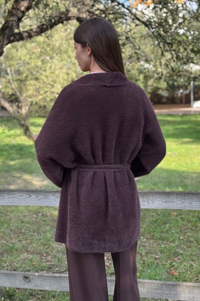 Кардиган короткий с поясом ONE SIZE (коричневый) — 5