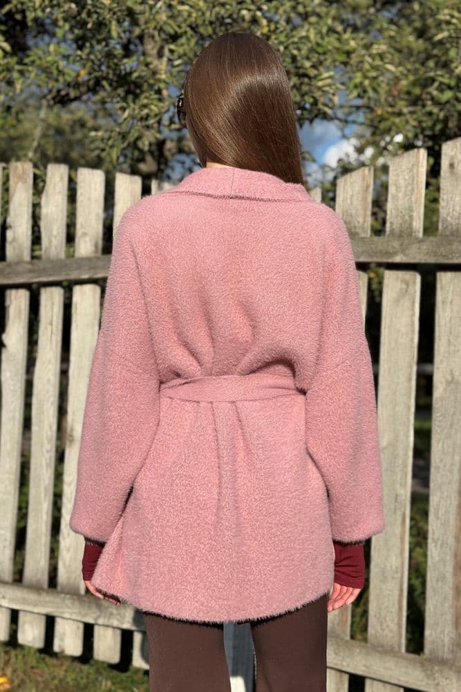 Кардиган короткий с поясом ONE SIZE (розовый) — 6