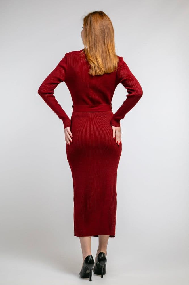 Плаття міді з розрізом і довгим рукавом ONE SIZE (бордо) — 1