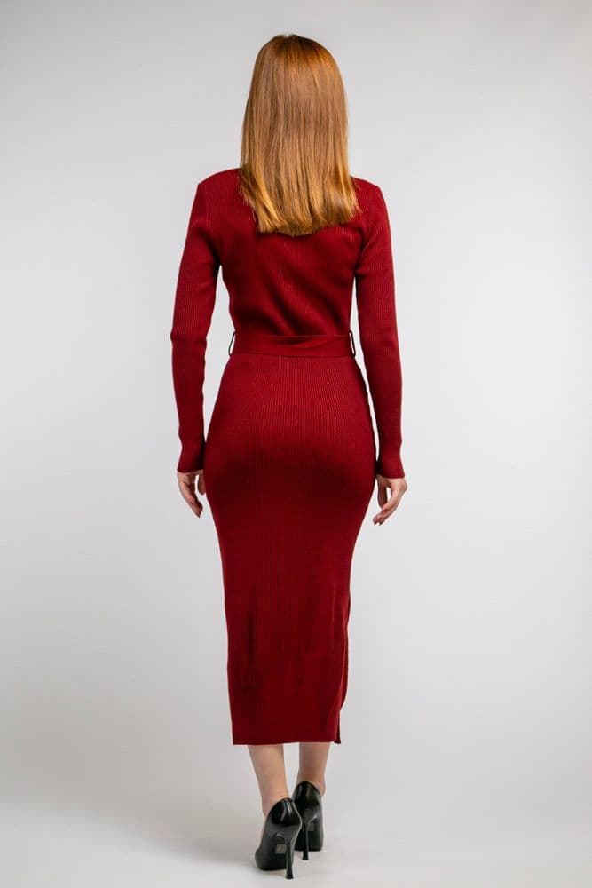Плаття міді з розрізом і довгим рукавом ONE SIZE (бордо) — 2