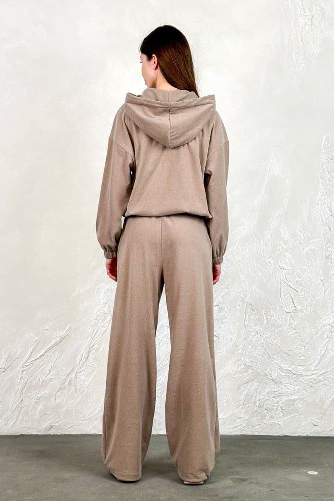 Костюм з кофта+брюки палаццо мікрофліс (беж) — 5